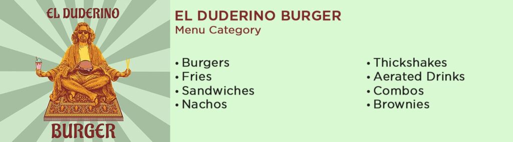EL Duderino Burger Menu